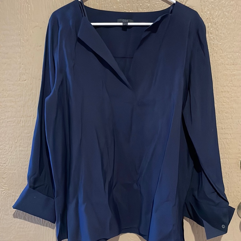 COS Navy Blue Long-Sleeve V-Neck Blouse